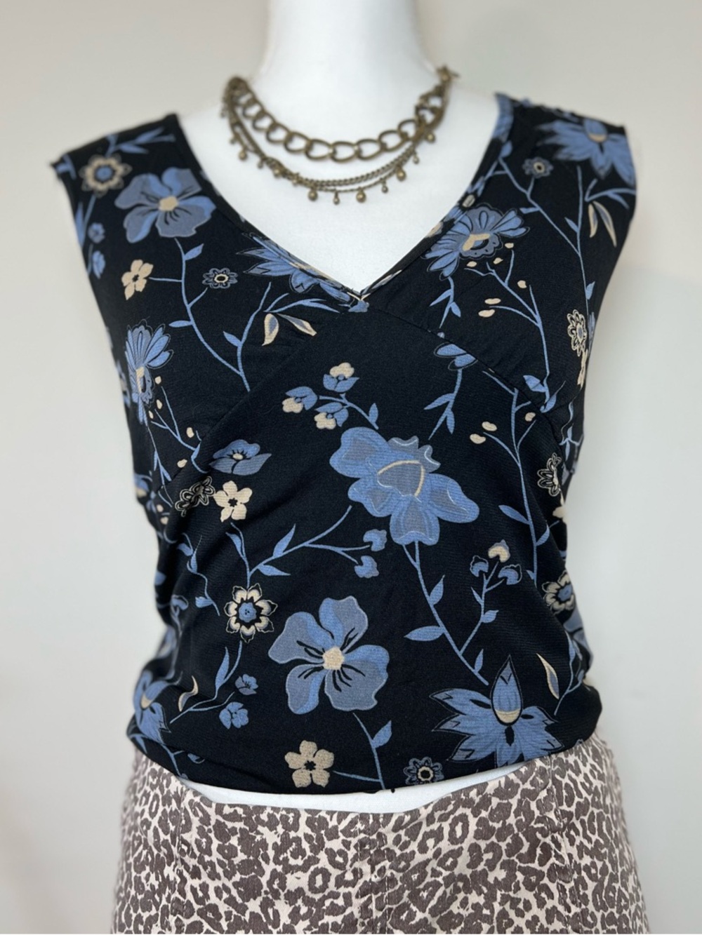 Old Navy Vintage 90s/Y2K Floral Tank Blouse Blue Y2K Baby Doll Soft Feminine 🌼💙